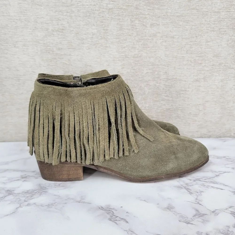 ASOS Green Suede Fringe Ankle Boots Booties Western Boho Cowgirl
